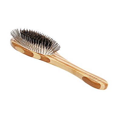 Bass Pet Brushes Shine & Condition, Patented & Award Winning, Nat. Bristle + Alloy Pin Wood Handle