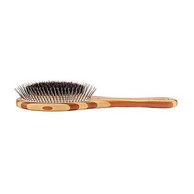 Bass Pet Brushes Shine & Condition, Patented & Award Winning, Nat. Bristle + Alloy Pin Wood Handle