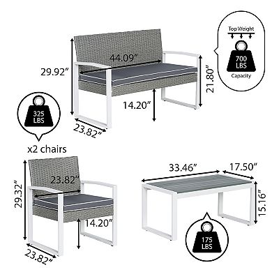 Elina 4-piece Modern Coastal Faux Wicker Conversation Outdoor Patio Set