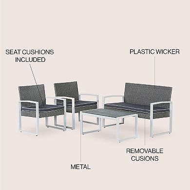 Elina 4-piece Modern Coastal Faux Wicker Conversation Outdoor Patio Set