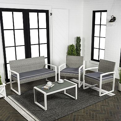Elina 4-piece Modern Coastal Faux Wicker Conversation Outdoor Patio Set
