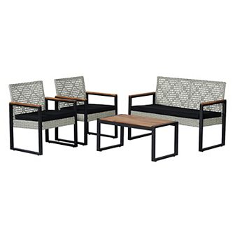 Elina 4 pc Modern Coastal Faux Wicker Conversation Outdoor Patio Set