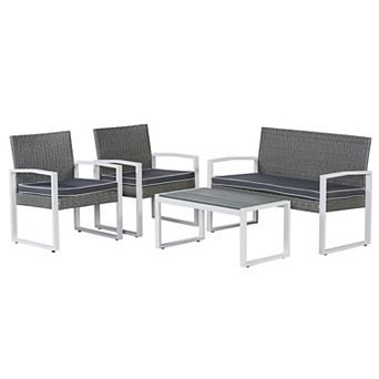 Elina 4 pc Modern Coastal Faux Wicker Conversation Outdoor Patio Set