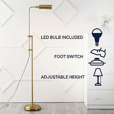 Zinnia 63" Industrial Minimalist Height-adjustable Iron Pharmacy Led Floor Lamp, Brass Gold