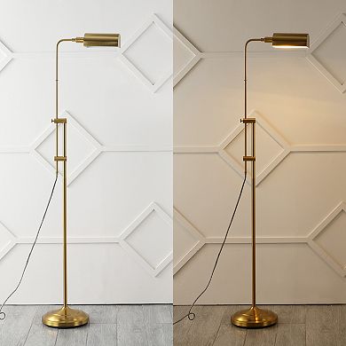 Zinnia 63" Industrial Minimalist Height-adjustable Iron Pharmacy Led Floor Lamp, Brass Gold