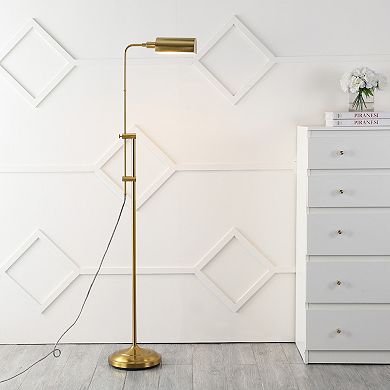 Zinnia 63" Industrial Minimalist Height-adjustable Iron Pharmacy Led Floor Lamp, Brass Gold