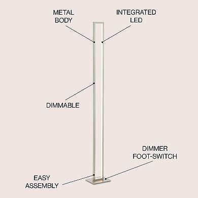 Johan 59.5" Modern Minimalist Aluminum Integrated Tower Led Floor Lamp, Nickel