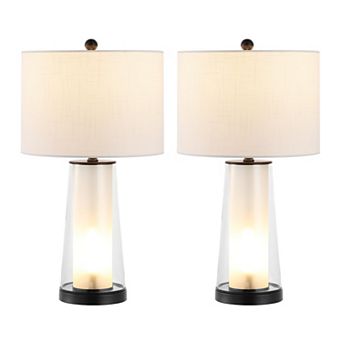 Tryon 26" Modern Minimalist Glass/iron Nightlight Led Table Lamp, Chrome/clear Blue (set Of 2)