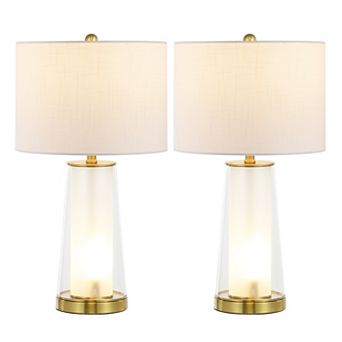 Tryon 26" Modern Minimalist Glass/iron Nightlight Led Table Lamp, Chrome/clear Blue (set Of 2)