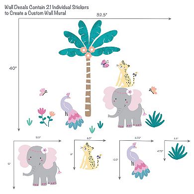 Bedtime Originals Rainbow Jungle Colorful Animals/tree Wall Decals/stickers
