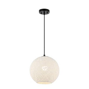Lacey 12" 1-light Bohemian Minimalist Iron/rope Woven Globe Led Pendant, White/black