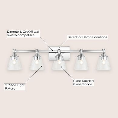 Marion 36.5" 5-light Hurricane Metal/seeded Glass Led Vanity Light, Chrome