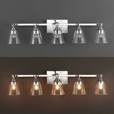 Marion 36.5" 5-light Hurricane Metal/seeded Glass Led Vanity Light, Chrome