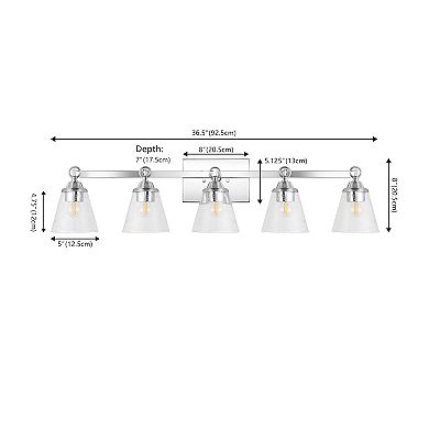 Marion 36.5" 5-light Hurricane Metal/seeded Glass Led Vanity Light, Chrome