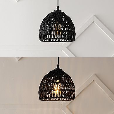 Campana 8.25" 1-light Bohemian Modern Woven Rope/iron Led Pendant, Black