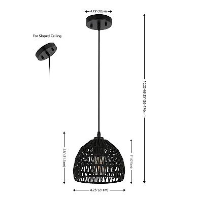 Campana 8.25" 1-light Bohemian Modern Woven Rope/iron Led Pendant, Black