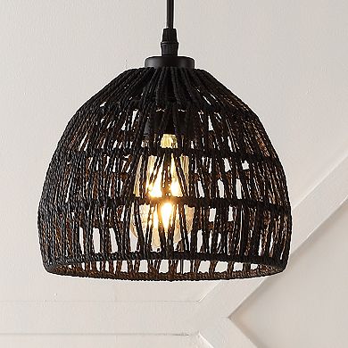 Campana 8.25" 1-light Bohemian Modern Woven Rope/iron Led Pendant, Black