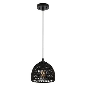 Campana 8.25" 1-light Bohemian Modern Woven Rope/iron Led Pendant, Black