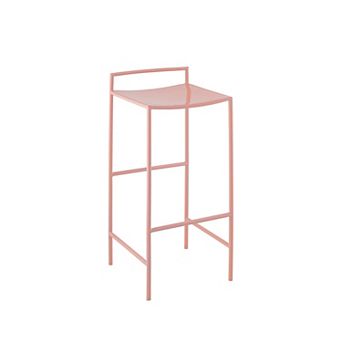 Svelte 30" Coastal Contemporary Iron Saddle-seat Low-back Bar Stool With Foot Rest, Pink Frame