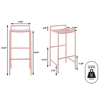Svelte 30" Coastal Contemporary Iron Saddle-seat Low-back Bar Stool With Foot Rest, Pink Frame