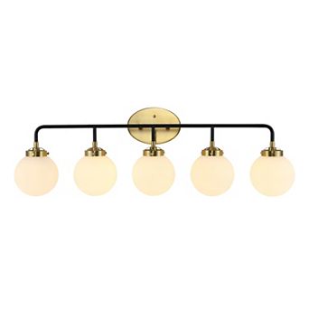 Caleb 38" 5-light Contemporary Transitional Iron/glass Led Vanity Light, Brass Gold/black/white