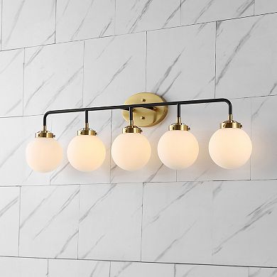 Caleb 38" 5-light Contemporary Transitional Iron/glass Led Vanity Light, Brass Gold/black/white