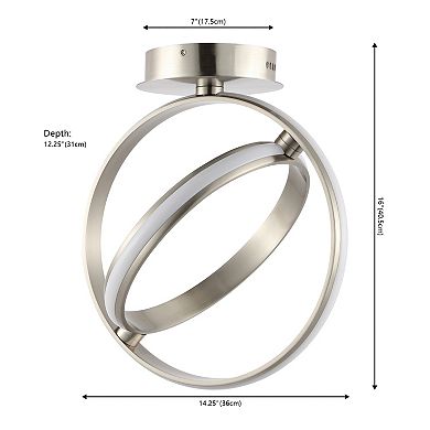 Nicole 14.25" 2-light Modern Minimalist Aluminum Ring Integrated Led Semi Flush Mount, Nickel