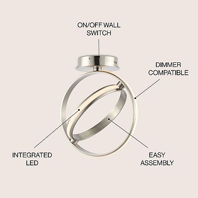 Nicole 14.25" 2-light Modern Minimalist Aluminum Ring Integrated Led Semi Flush Mount, Nickel