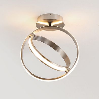 Nicole 14.25" 2-light Modern Minimalist Aluminum Ring Integrated Led Semi Flush Mount, Nickel