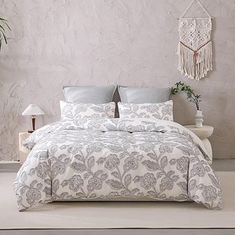 Cotton Clipped Jacquard Jacobean Floral Duvet Cover 3 pc Set