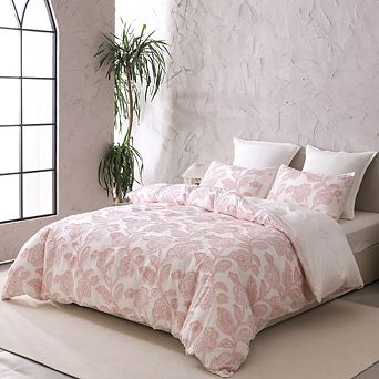 Soft 100% Cotton Jacquard Duvet Cover Set, Cozy Textured Floral Bedding