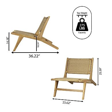 Parker Mid-century Modern Woven Seagrass Wood Armless Lounge Chair