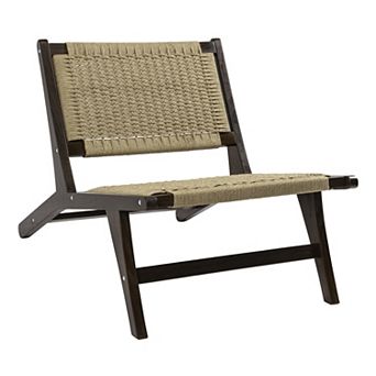 Bipita Bohemian Armless Woven Yarn and Solid Indonesian Teak Wood Accent Lounge Chair