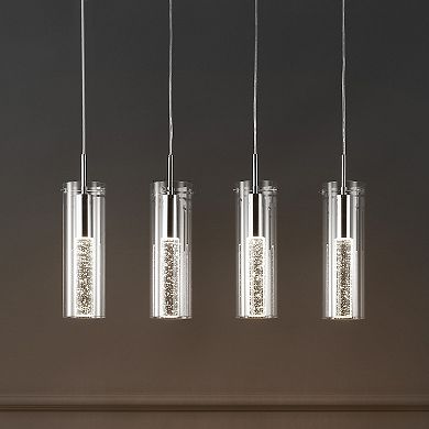 Mium 29.5" 4-light Modern Style Iron/crystal/glass Integrated Led Linear Pendant, Chrome