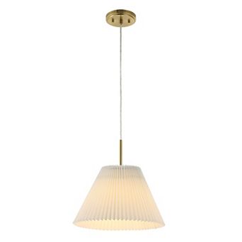 Alden 14.25" 1-light Classic French Country Iron Led Pendant With Pleated Shade, Brass Gold/white