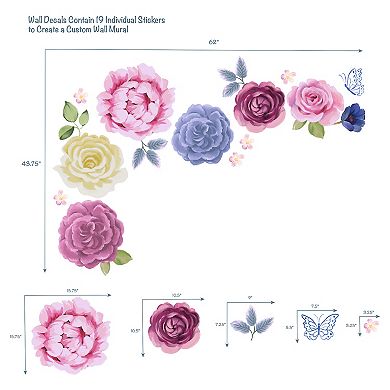 Lambs & Ivy Secret Garden Large Pink Flowers/butterflies Wall Decals/stickers