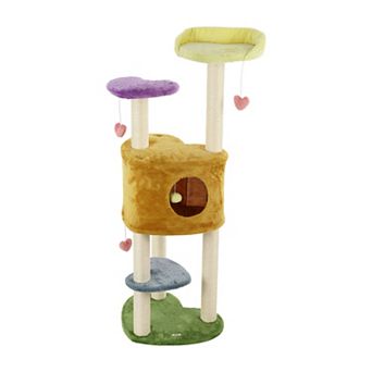 Aisling 51" 4 tier Modern Sisal Heart Cat Tree, Scratching Posts, Napping Perch, And Dangling Toys