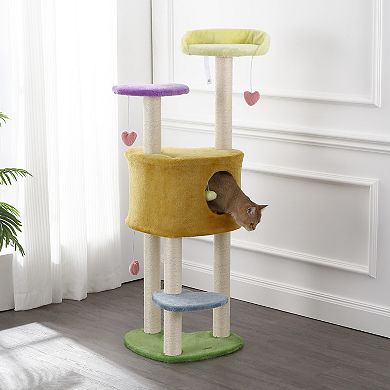 Aisling 51" 4-tier Modern Sisal Heart Cat Tree, Scratching Posts, Napping Perch, And Dangling Toys