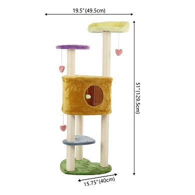 Aisling 51" 4-tier Modern Sisal Heart Cat Tree, Scratching Posts, Napping Perch, And Dangling Toys