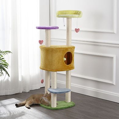 Aisling 51" 4-tier Modern Sisal Heart Cat Tree, Scratching Posts, Napping Perch, And Dangling Toys