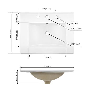 3-hole 20 In. W X 18.25 In. D Classic Contemporary Rectangular Ceramic Single Sink Basin Vanity Top