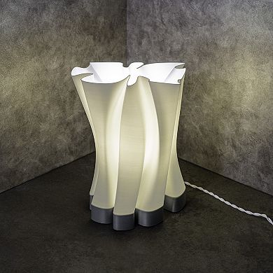 Flame 13.5" Modern Bohemian Plant-based Pla 3d Printed Dimmable Led Table Lamp, White/gray