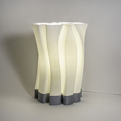 Flame 13.5" Modern Bohemian Plant-based Pla 3d Printed Dimmable Led Table Lamp, White/gray