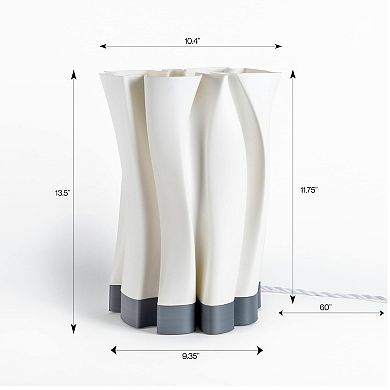 Flame 13.5" Modern Bohemian Plant-based Pla 3d Printed Dimmable Led Table Lamp, White/gray