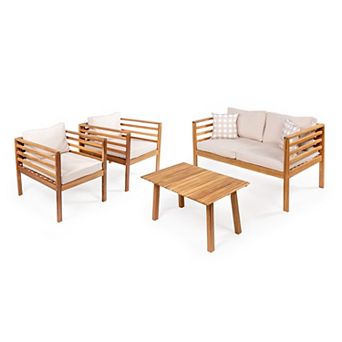 Thom 4 pc Mid-century Modern Acacia Wood Outdoor Patio Set