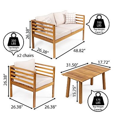 Thom 4-piece Mid-century Modern Acacia Wood Outdoor Patio Set