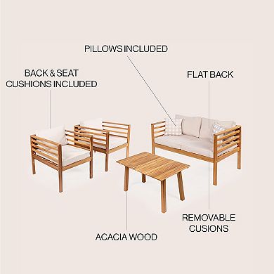 Thom 4-piece Mid-century Modern Acacia Wood Outdoor Patio Set