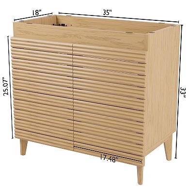 36w X 18d X 33h Thin Linear Slat 2-shelf Bath Vanity Cabinet Only (sink Basin Not Included)