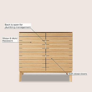 36w X 18d X 33h Thin Linear Slat 2-shelf Bath Vanity Cabinet Only (sink Basin Not Included)
