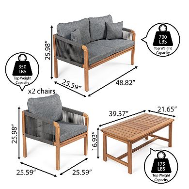 Tavira 4-piece Modern Bohemian Acacia Wood Outdoor Patio Set With Cushions